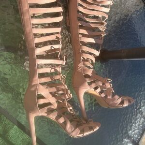 Cream Gladiator-Style High Heel Sandals